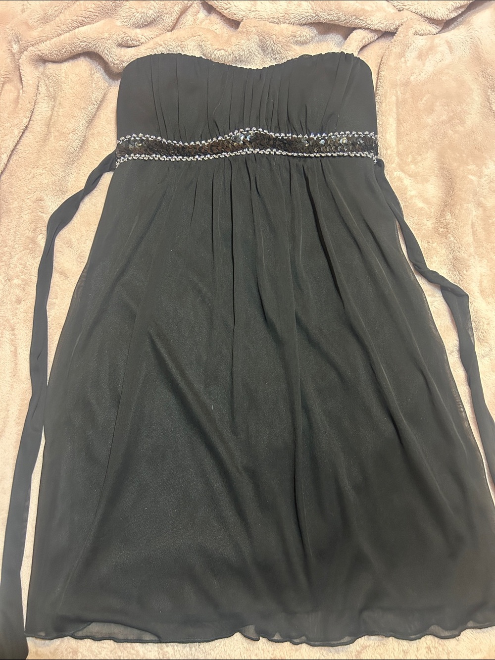Sweet Storm Strapless Black Dress with Beaded Waist